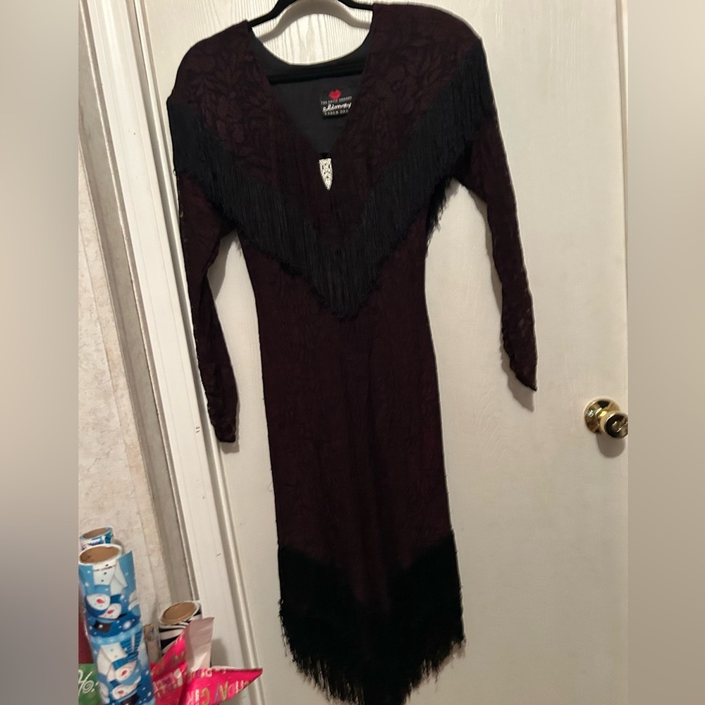 Elegant Black Lace Fringe Dress (purchased over 30 years ago